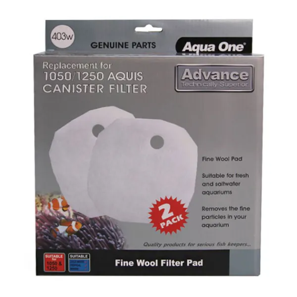 Aqua One Fine Wool Filter Pad 1050/1250 Aquis Canister Filter 403w 2Pk