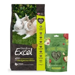 Burgess Excel Natures Blend Adult Rabbit Nuggets with Hedgerow Herbs 1.5kg + Excel Nature Snacks 60g COMBO