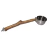 Natural Wood Perch with Stainless Steel Bowl