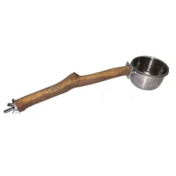 Natural Wood Perch with Stainless Steel Bowl