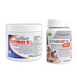 Oxymav B Antibiotic 100g + Vetafarm Synbiotic 180-S Probiotic 150g COMBO