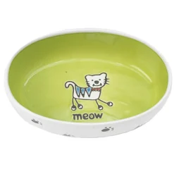 Petrageous Silly Kitty Cat Bowl 6.25" White/Lime Green 2 Cups