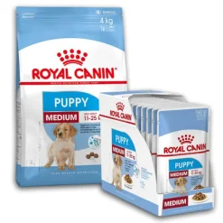 Royal Canin Medium Puppy 4kg + Medium Puppy in Gravy Box 10x140g COMBO