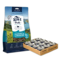 Ziwi Peak Air Dried Mackerel & Lamb for Cats 1kg + Mackerel & Lamb 185g x 12 (CASE) COMBO