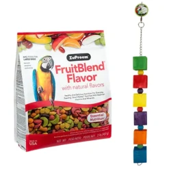 ZuPreem FruitBlend Large Birds 1.6kg + Green Parrot BLOCK CHOMP Bird Toy COMBO